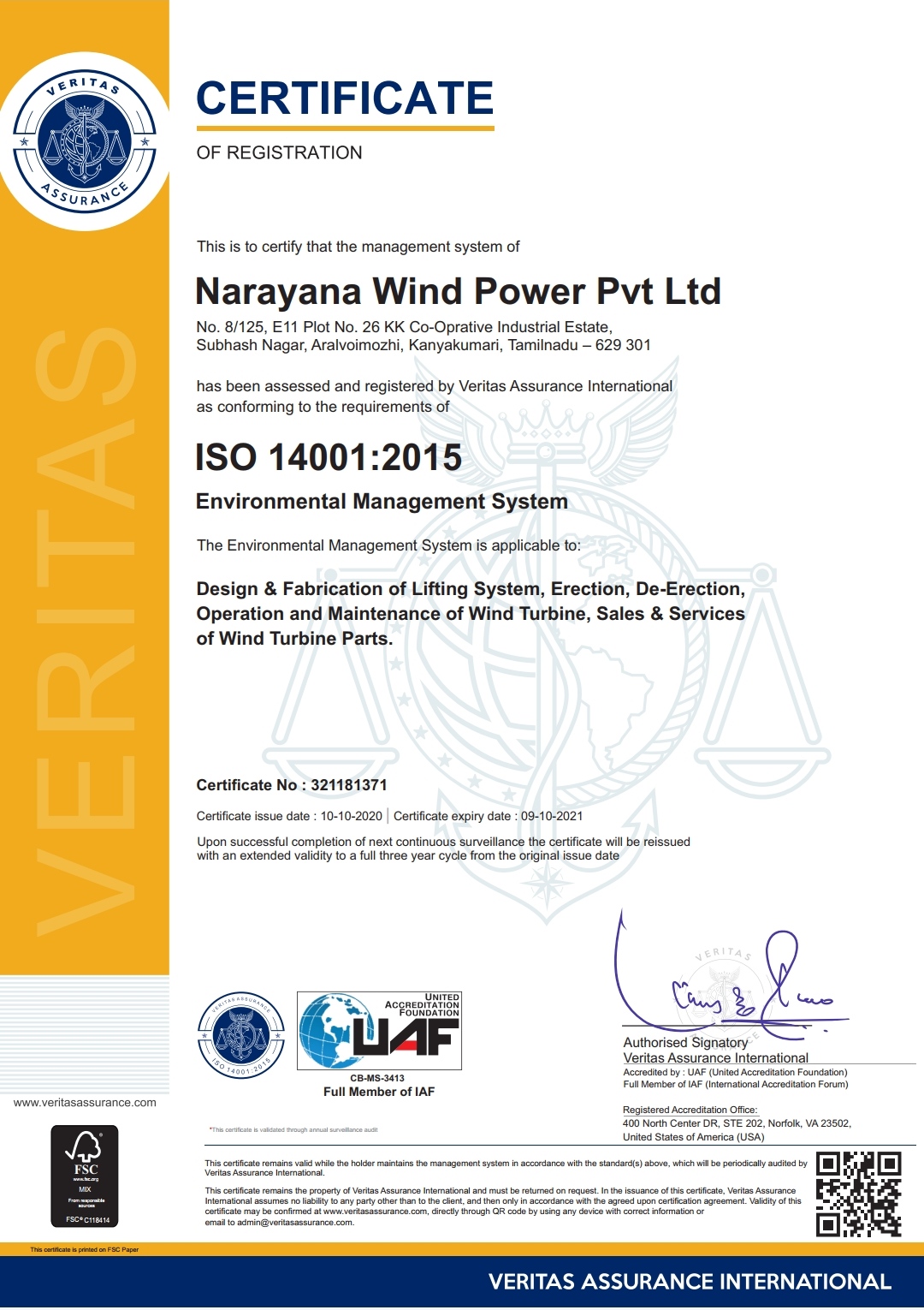 ISO 14001 Certificate