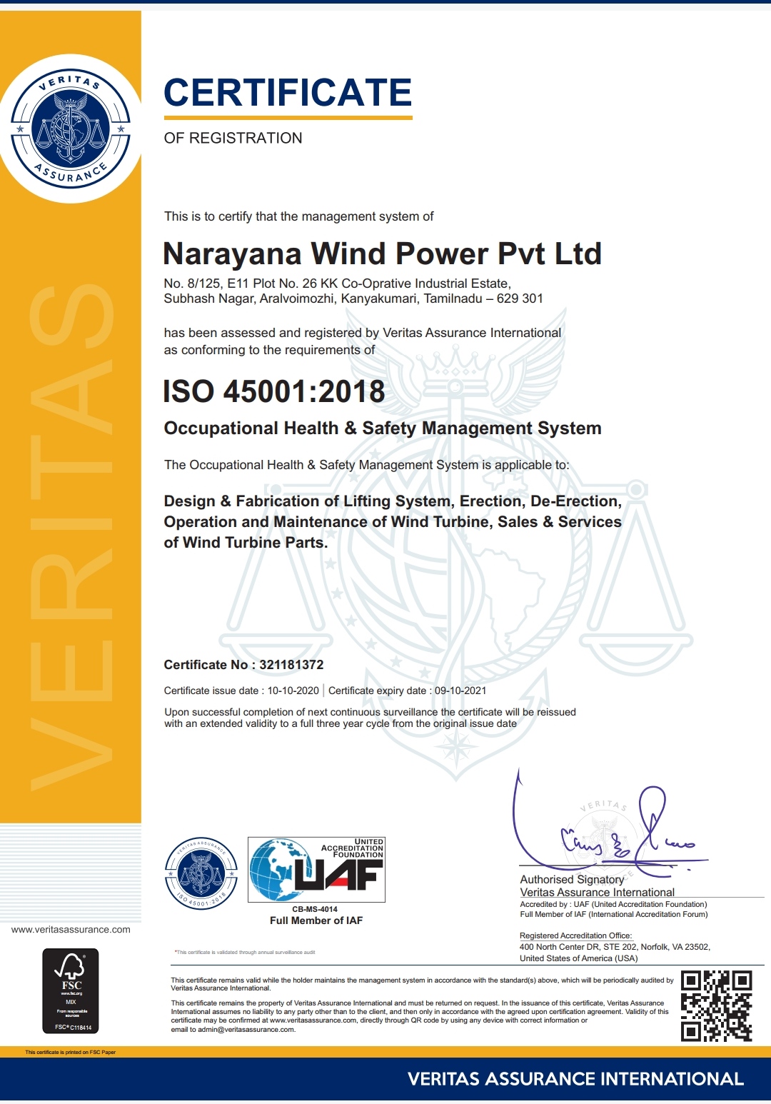 ISO 45001 Certificate